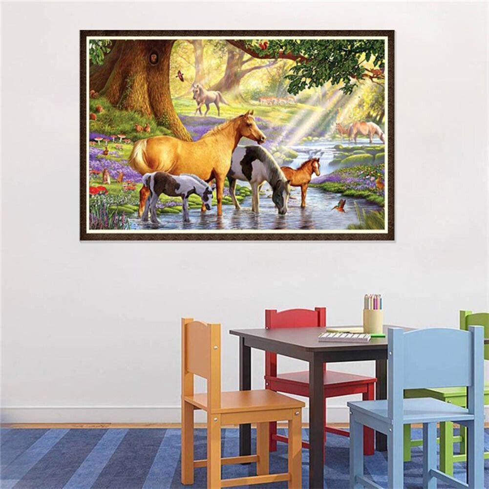 5D Horses River Diamond Painting Embroidery DIY Cross Stitch Home Decorate