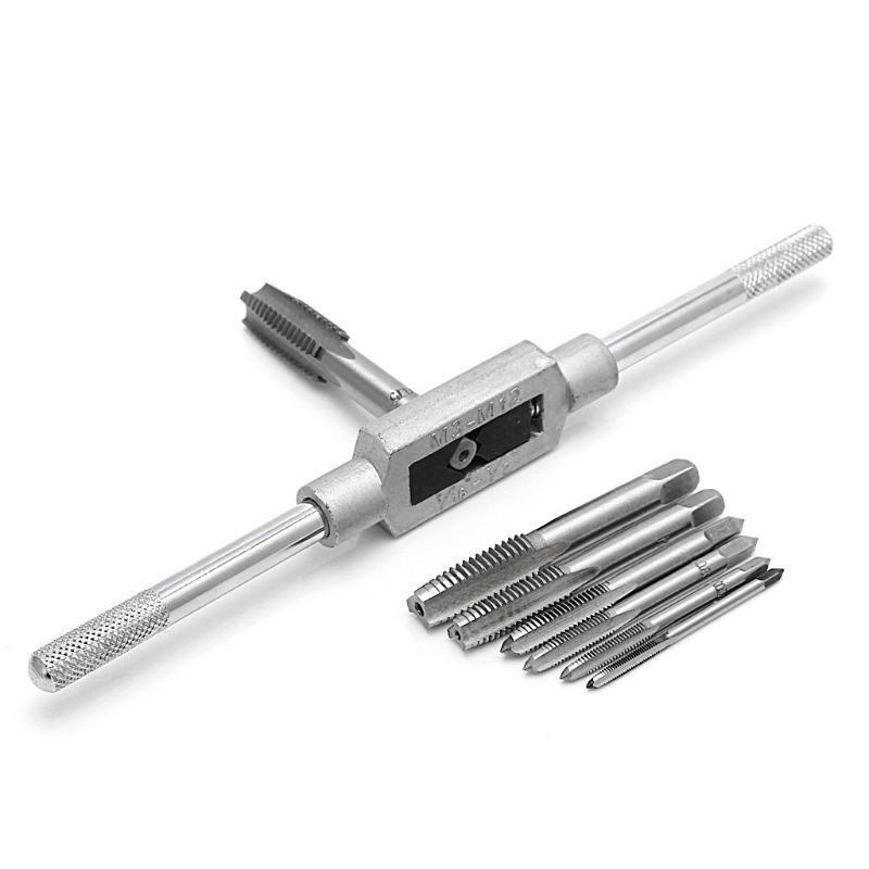 8 Pcs Hand Screw Thread Metric Plug Tap Set M3-M12 With Adjustable Tap Wrench