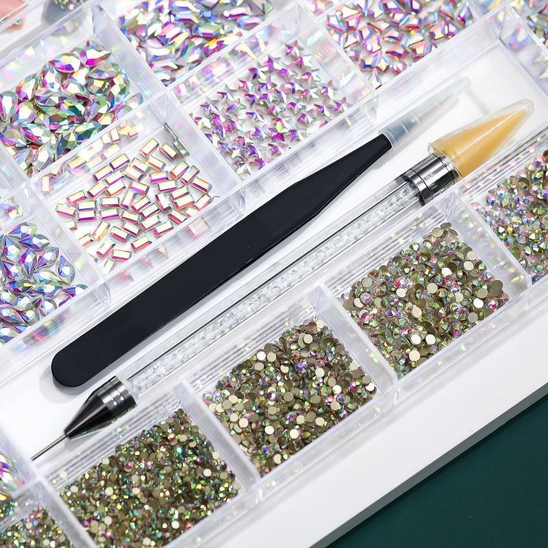 5500Pcs AB Rhinestones for Nails, Iridescent Crystal Nail Round Beads Flatback