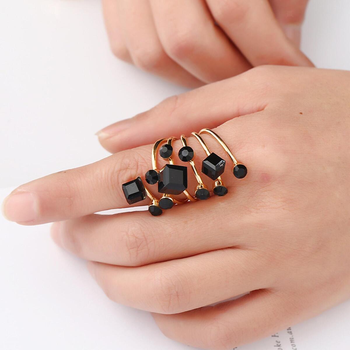 Black Rhinestone Ring Punk Exaggerated MIDI Rings for  Men