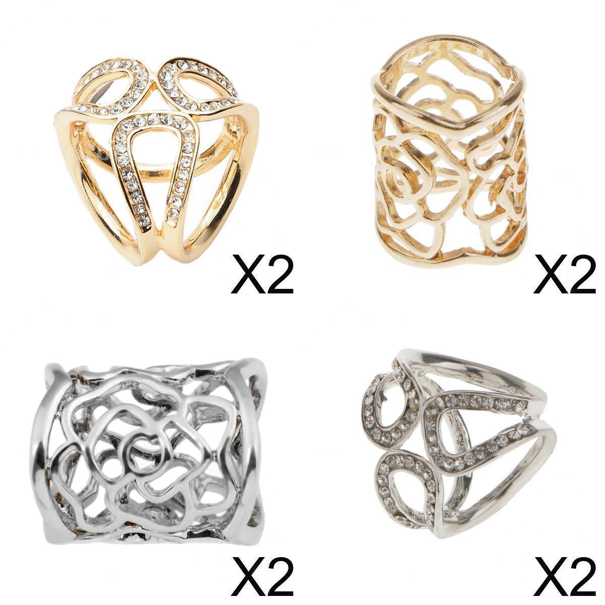 8 Pieces Womens Fashion 3-ring Rhinestone Scarf Ring Clip Slide