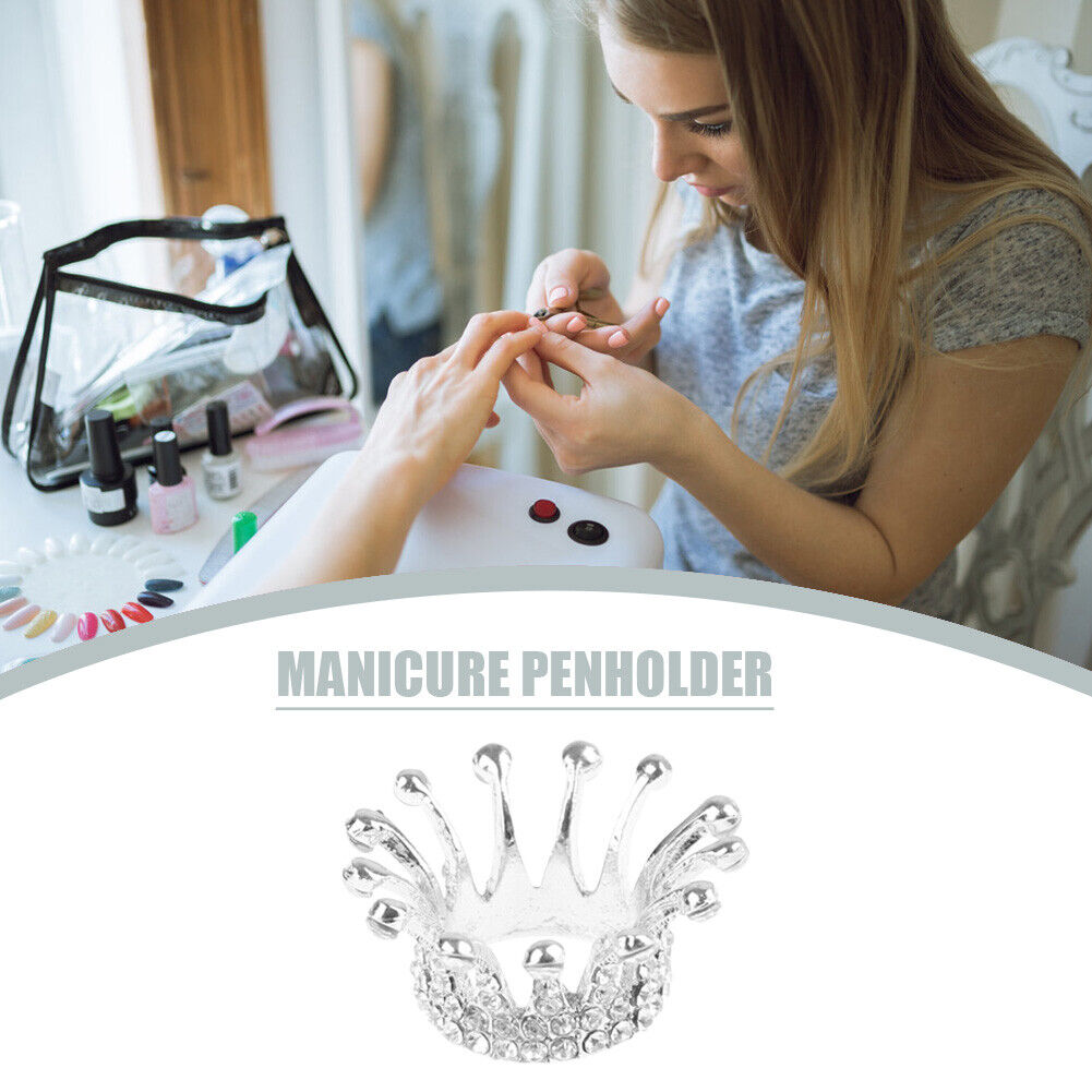 Rhinestones Crown Nail Brush Holder Manicure Pens Displayer Stand (02)