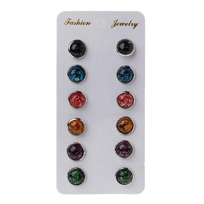 6 Pairs Mixed Created Opal Rhinestone Stud Earrings Set Women Fashion Jewelry