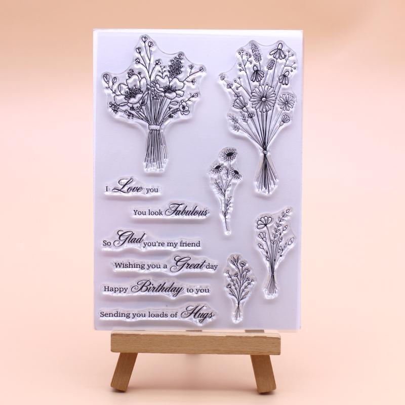 Flower Bouquets Blessing Words Clear Stamp Seal Handmade Crafts Embossing Decor