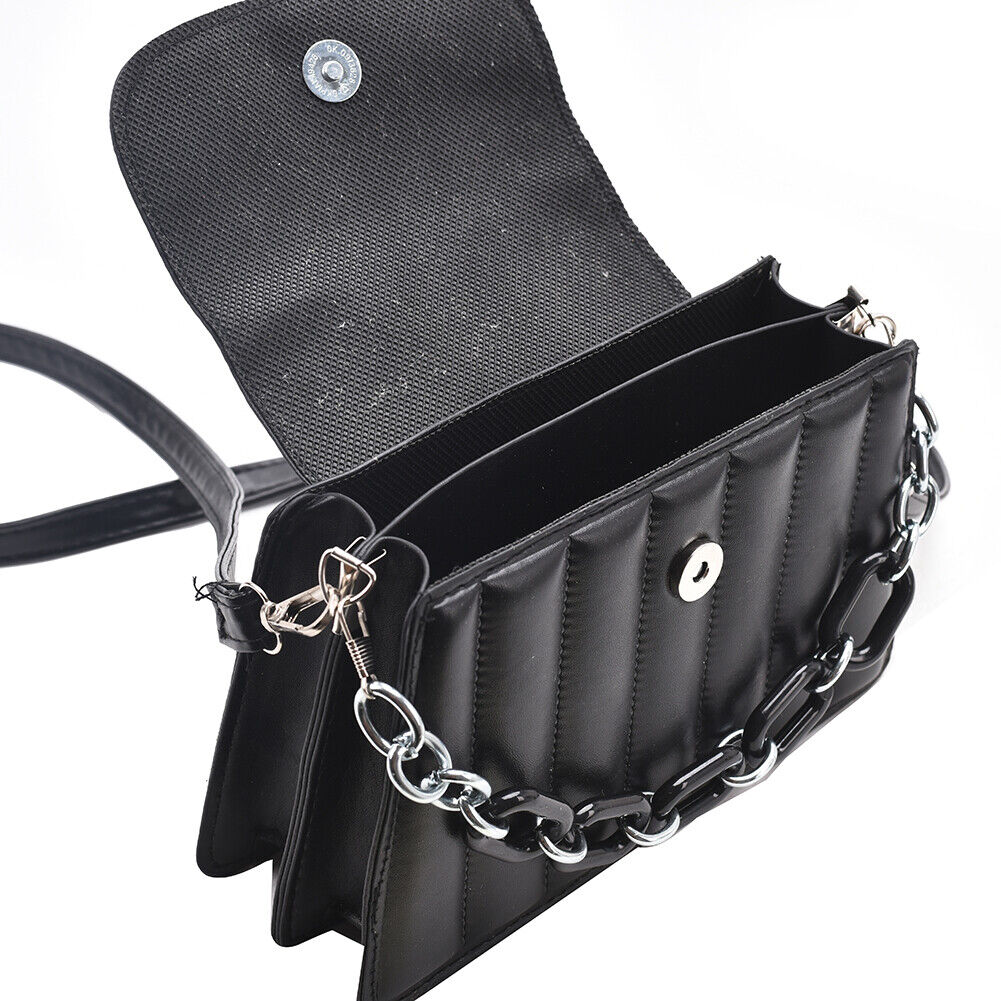 Casual Women Pure Color PU Chain Shoulder Bag Fashion Mini Handbags (Black)
