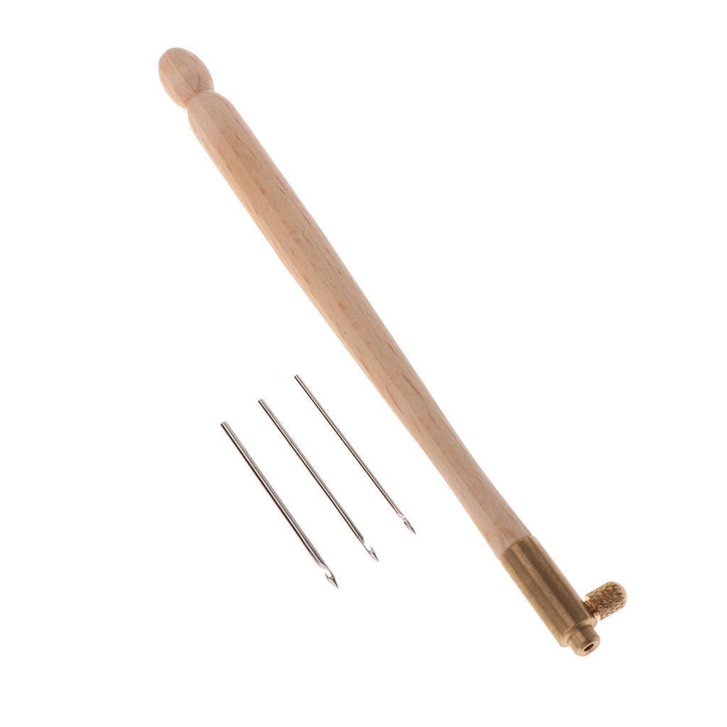 Wooden Handle  Hook & 3 Interchangeable Needles Embroidery Crochet