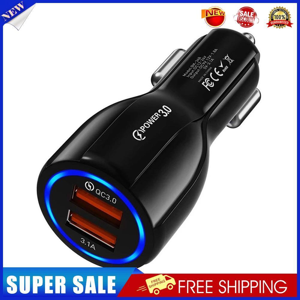 Phone Car Charger QC3.0 Dual USB Fast Charging Adapter for Mobile (Black)