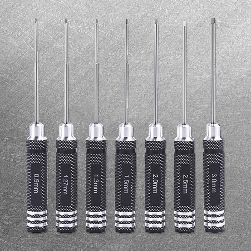 7 Pieces Mini Screwdriver with Precision Handle 0.9mm-3.0mm Hex Screwdriver Tool
