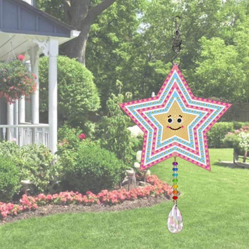 DIY 5D Diamond Painting Kit Smile Face Star Wind Chimes Window Hanging Pendant