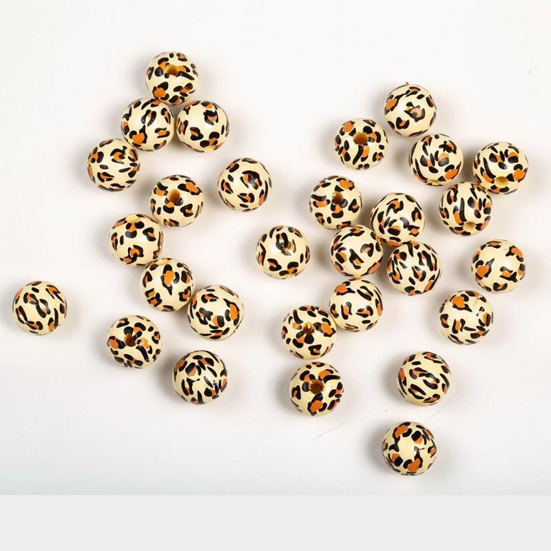 10 Pieces 16mm Color Wooden Beads Leopard Pattern Beads Loose Beads Wooden Beads