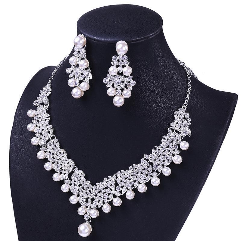 Bridal Wedding Jewelry Set Rhinestone Choker Earrings Crystal Tiara for Women