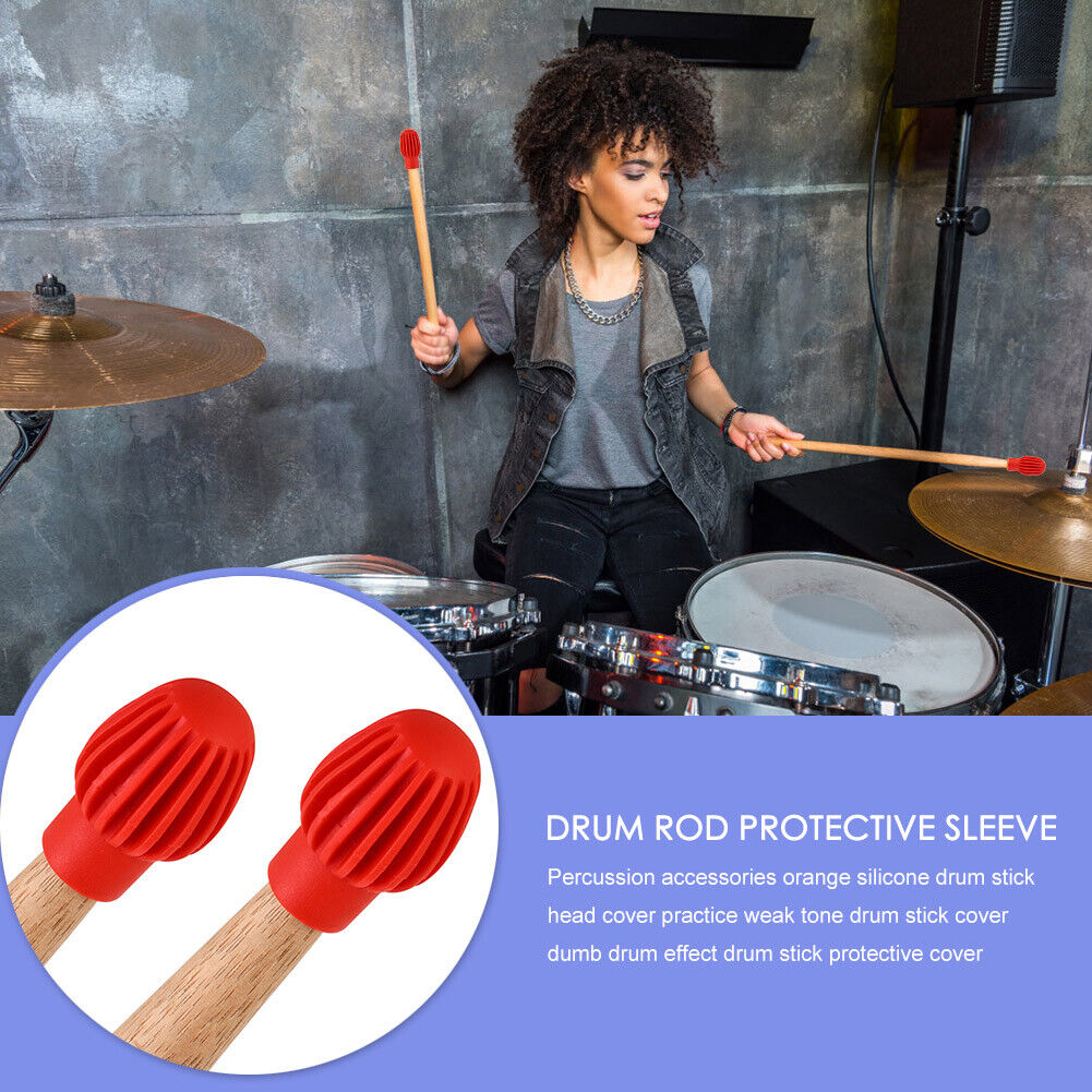 2x Silicone Drum Stick Sleeve Drumstick Practice Tips Mute Damper (Red)