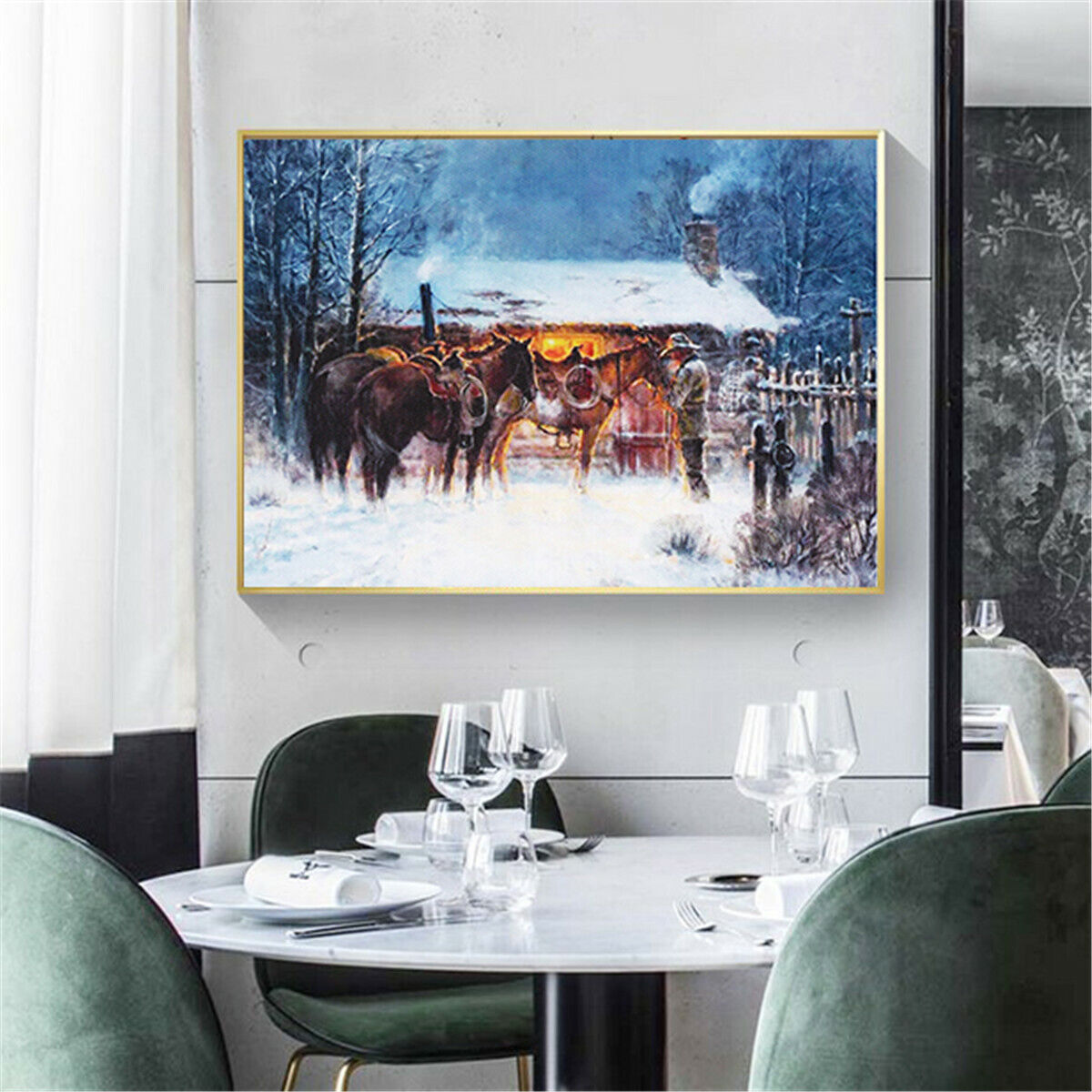 Western Cowboy Horse Winter HD Canvas Print Picture Wall Art Poster  Home Decor
