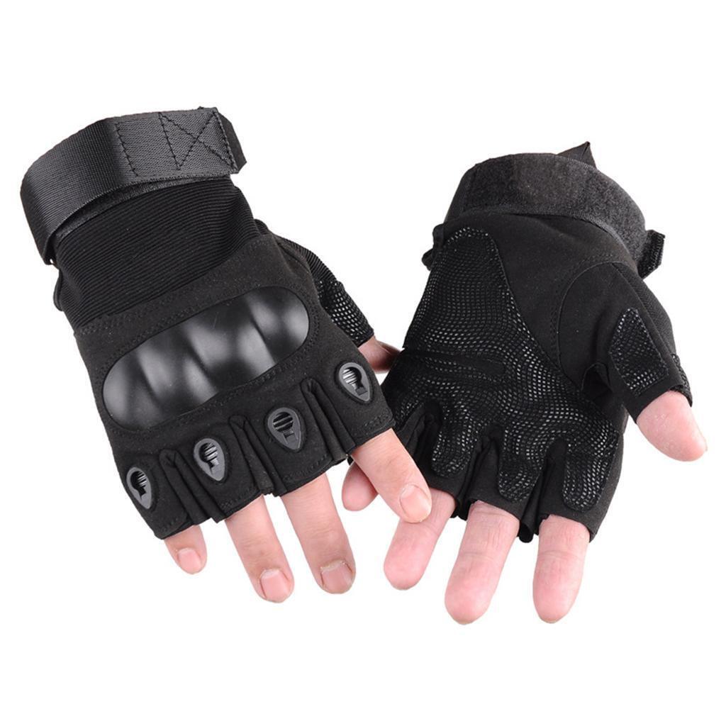 2Pairs Half Finger Gloves Hard Knuckle Combat Non- Sport Driving Gloves