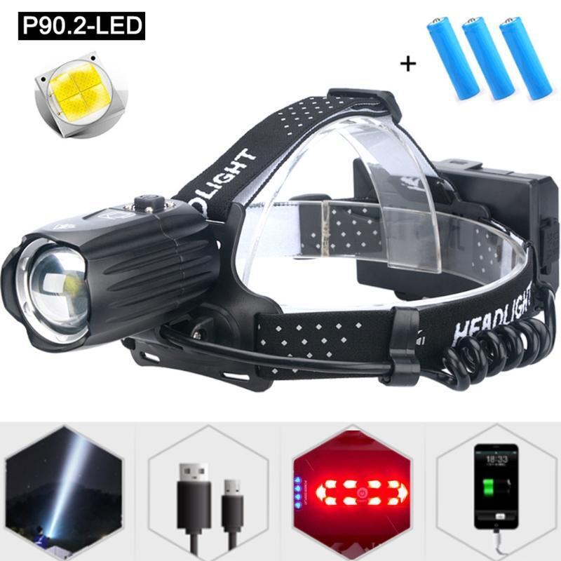 LED USB Rechargeable Headlamp Outdoor Head Lamp Flashlight Zoomable Warn Light