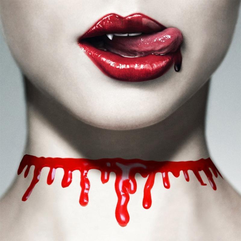 Red Blood Dripping Necklace Gothic Creepy Vampire Choker Horns Hairband Gifts