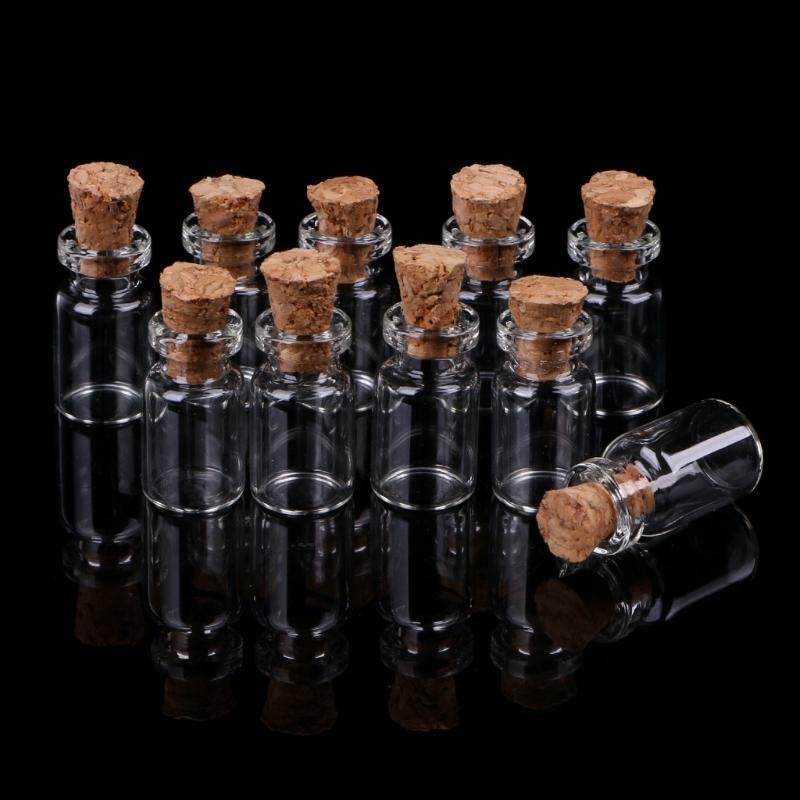 10pcs Mini Glass Wish Bottle Vial with Cork Stopper Storage Pendant 0.5/1/2/20mL