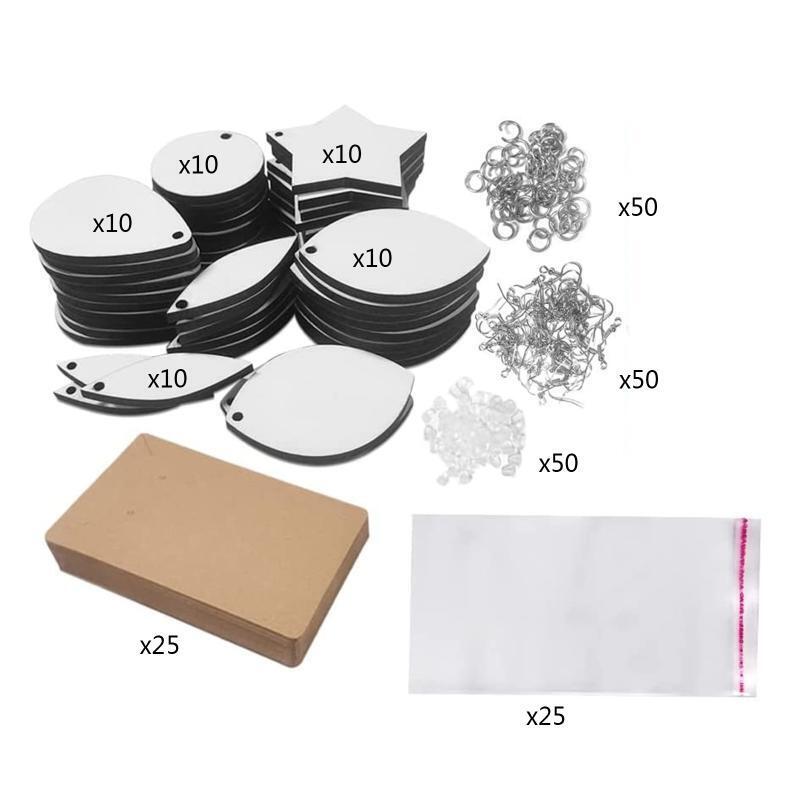 50x Heat Transfer Earring with Earring Hook Jump Ring Ear Plug Holder Bag 5Shape