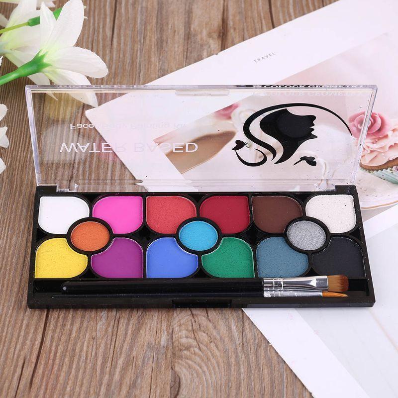 15 Colors Face Painting Body Makeup Non Toxic Water Soluble Paint with 2 Brushes