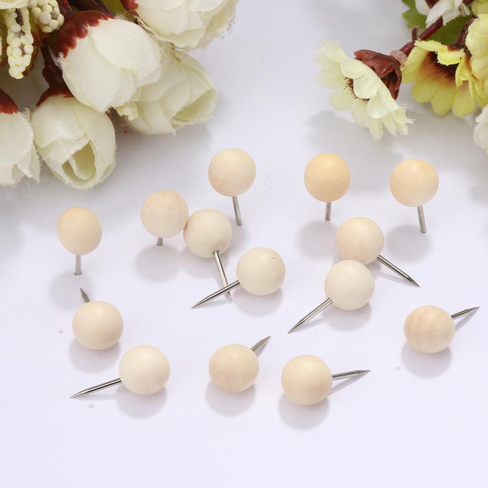 Wooden Thumbtack Drawing Push Pins Wood Head Positioning Nail (100pcs Round
