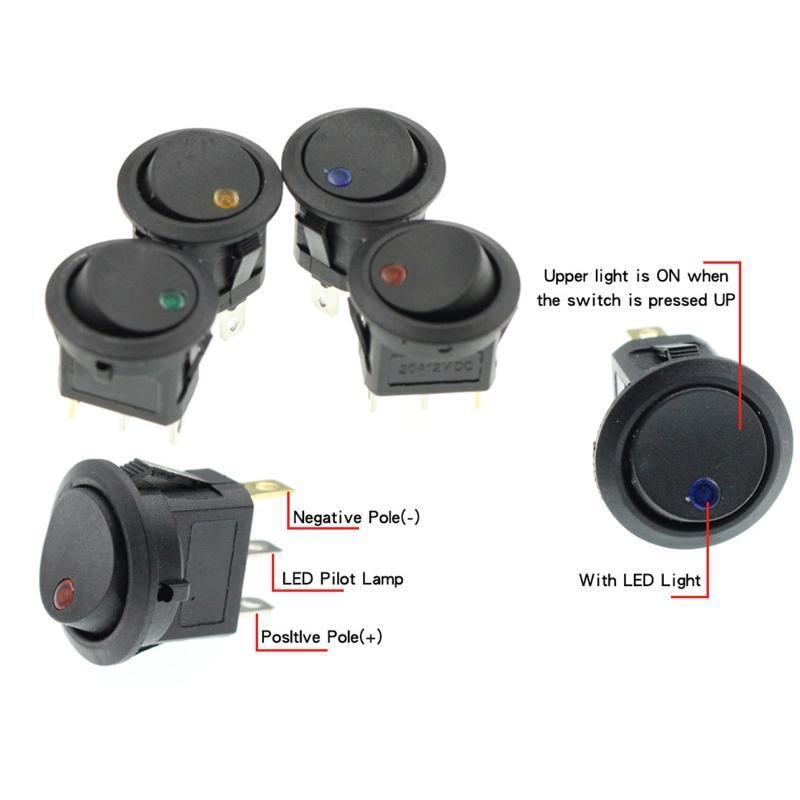 20 Pieces Rocker Round LED Toggle Switches On-Off Switch Blue Green Yelllow Red