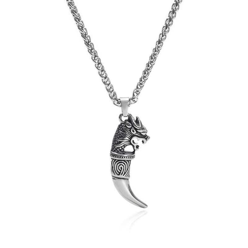 Wolf Teeth Pendant Necklace Lucky Jewelry Steel Tooth Amulet Pendant Necklace