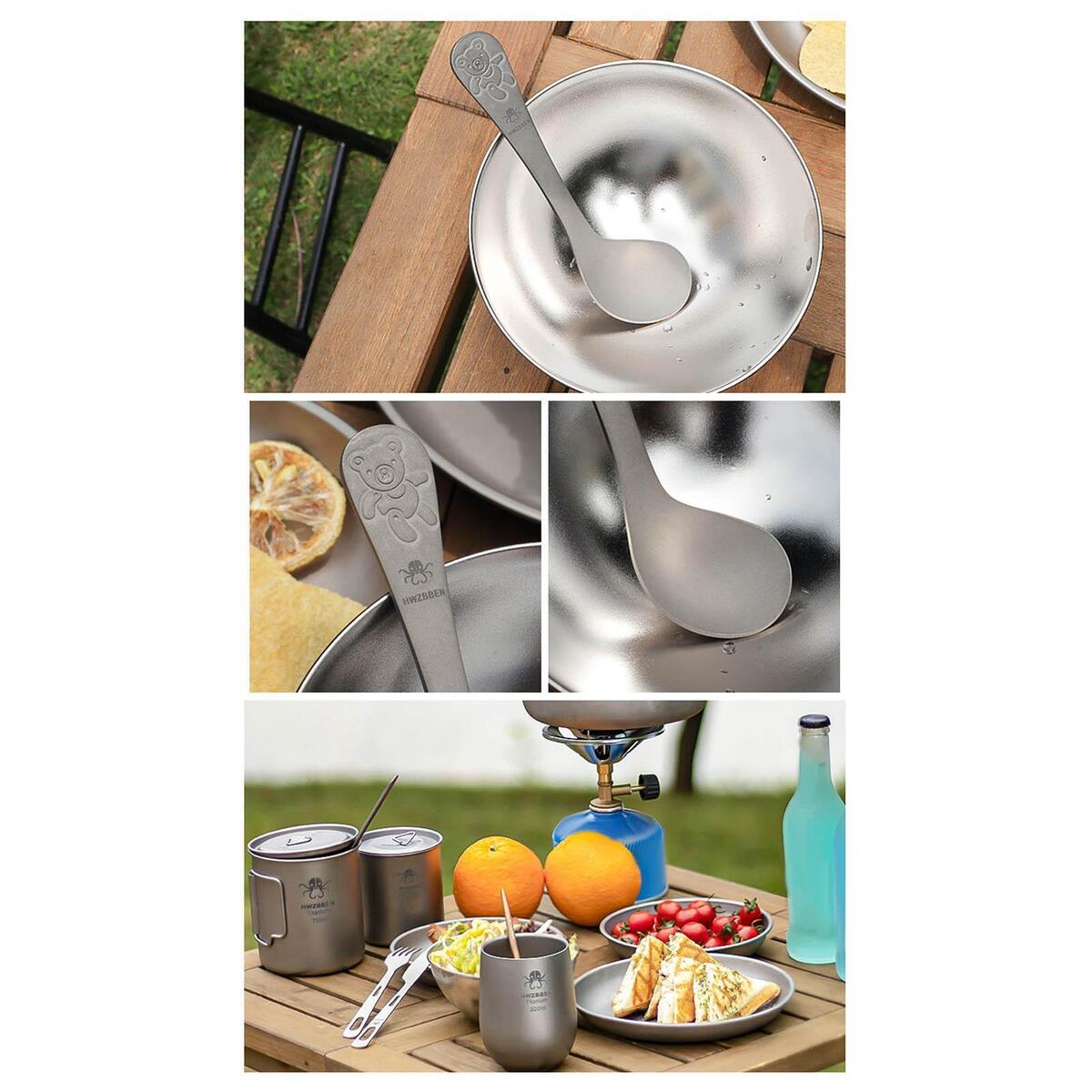 Titanium Soup Spoon Tableware Meal Rice Ladle for Travel Outdoor Cooking