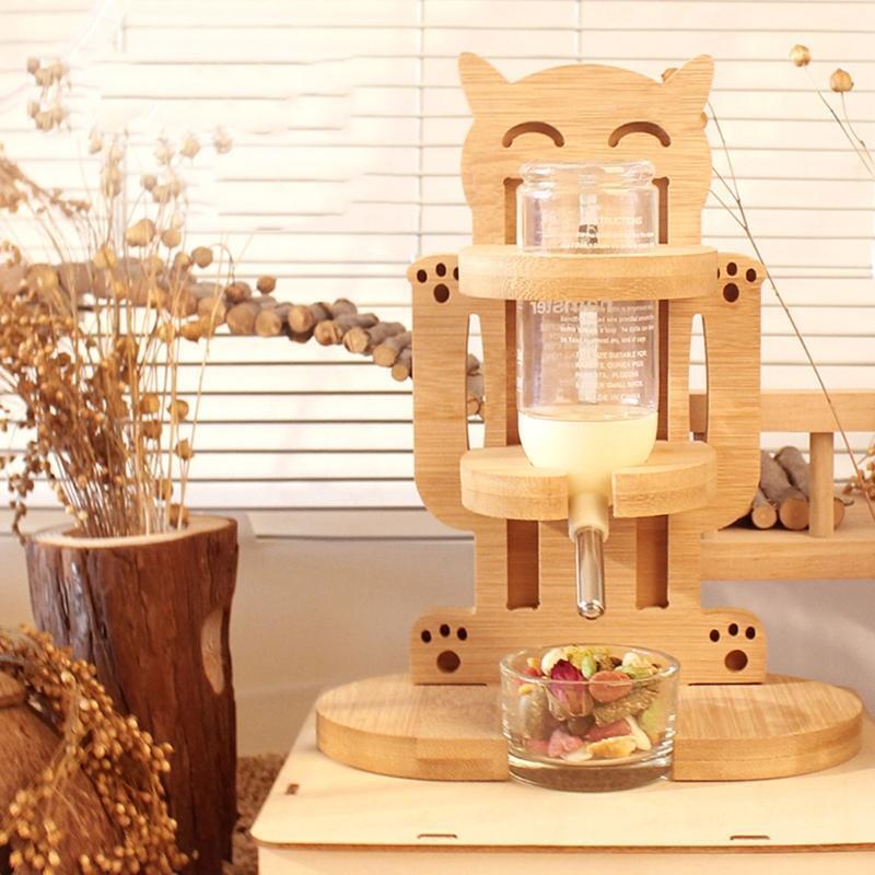 Small Pet Water Bottle Holder Wooden Bracket Stand Alone for Hamster Guinea Pig