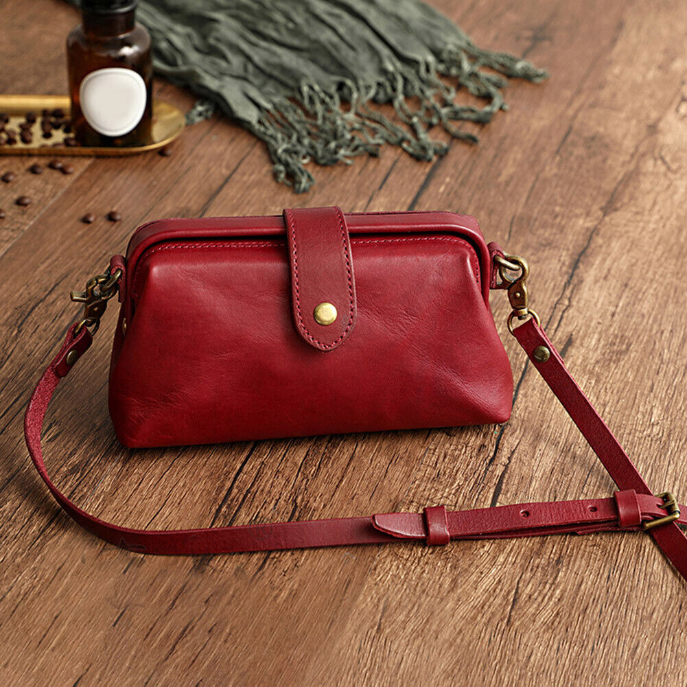 Women PU Leather Zipper Messenger Bag Solid Color Shoulder Bag (Red)