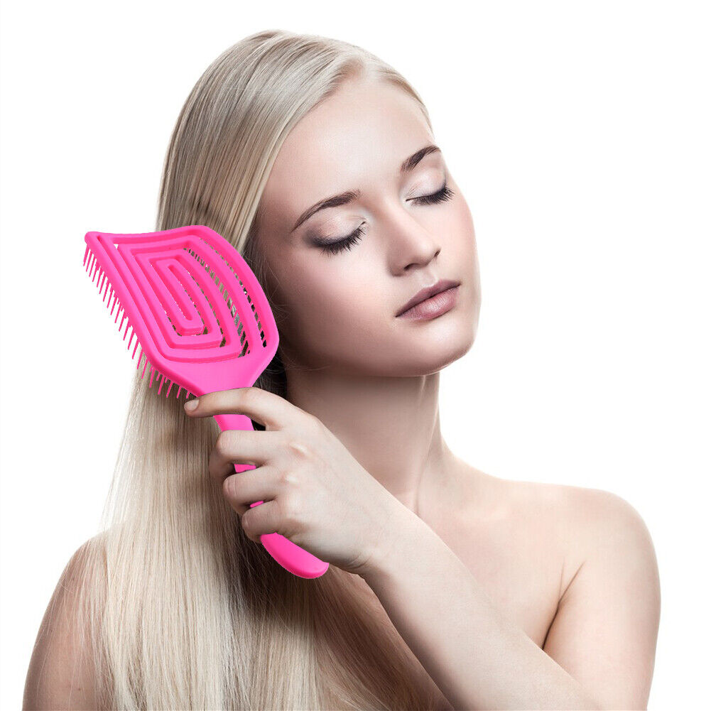 Durable Scalp Massage Comb Hollow Women Salon Rubber Hairbrush (Rose Red)