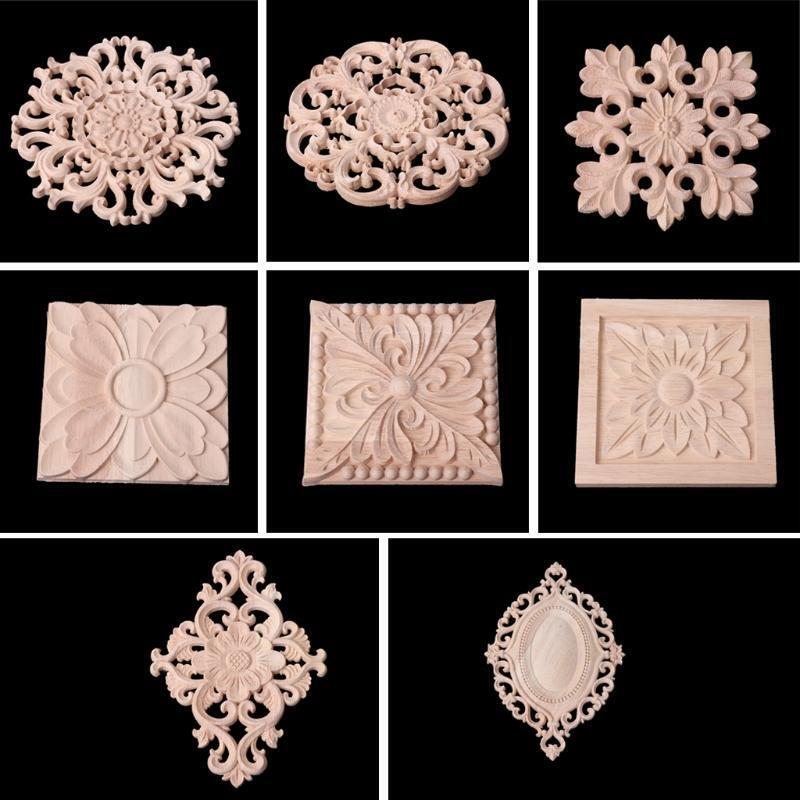 Flower Wood Carved Corner Onlay Applique Furniture Unpainted Cabinet Decoration