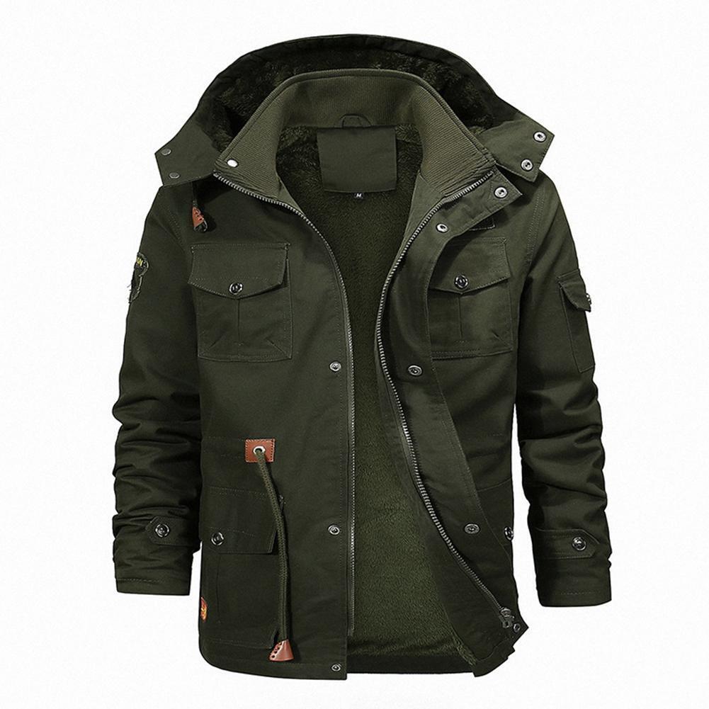 Men Long-Sleeve Thicken Fleece Hooded Coat Pocket Zipper Jacket (Green 3XL)