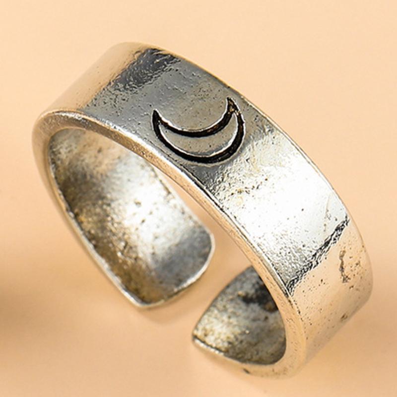 Sun and Moon Couple Rings Copper Polish Adjustable Lovers Ring for Lovers