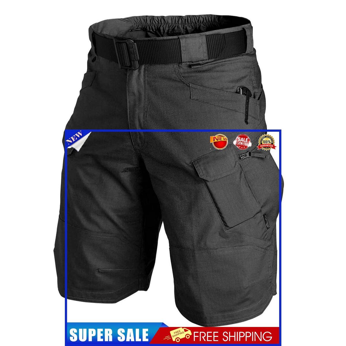 Men Cargo Shorts - Quick Dry Multi-Pocket Waterproof Fishing Shorts (L)