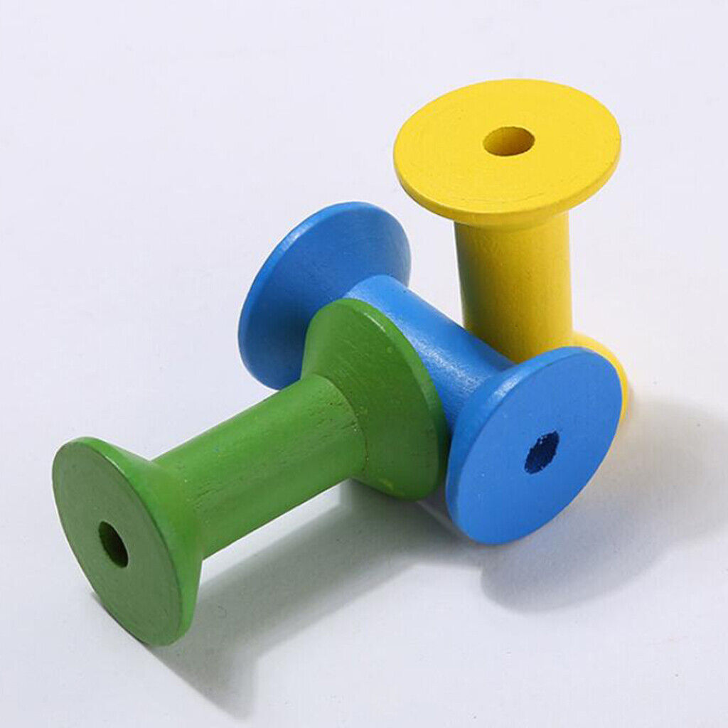 100pcs Wooden Bobbin Spools for Thread Wire Colorful Needlework Sewing Tools