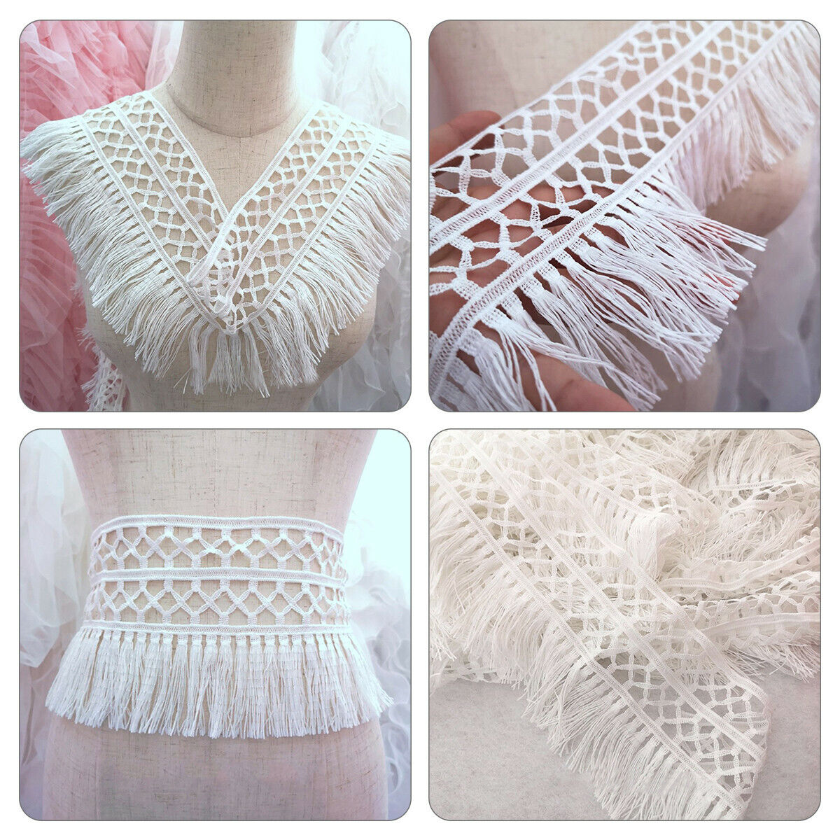 100cm White Polyester Lace Trim Tassel Ribbon DIY Wedding Clothing Sewing Crafts