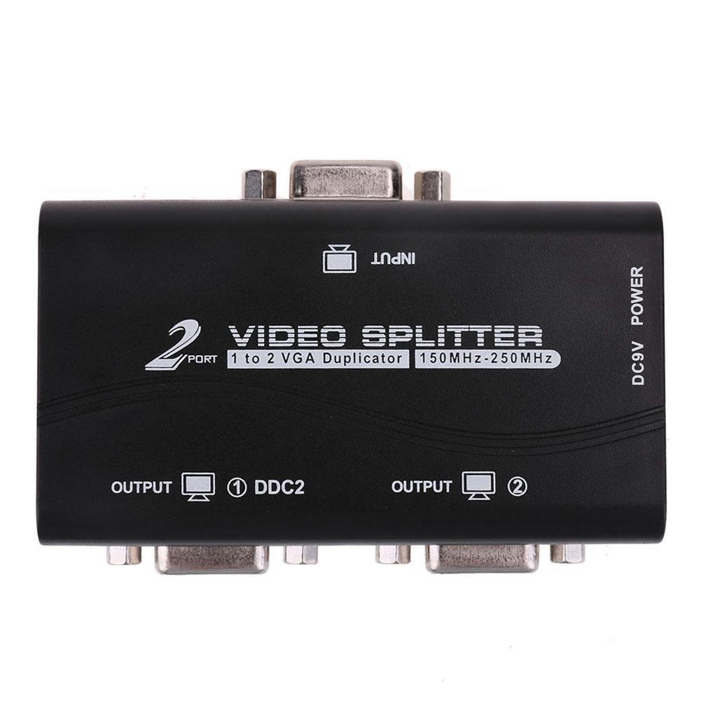 1pc 1 to 2 250MHz HD VGA UHD Signal Splitter Video Duplicator Amplifier