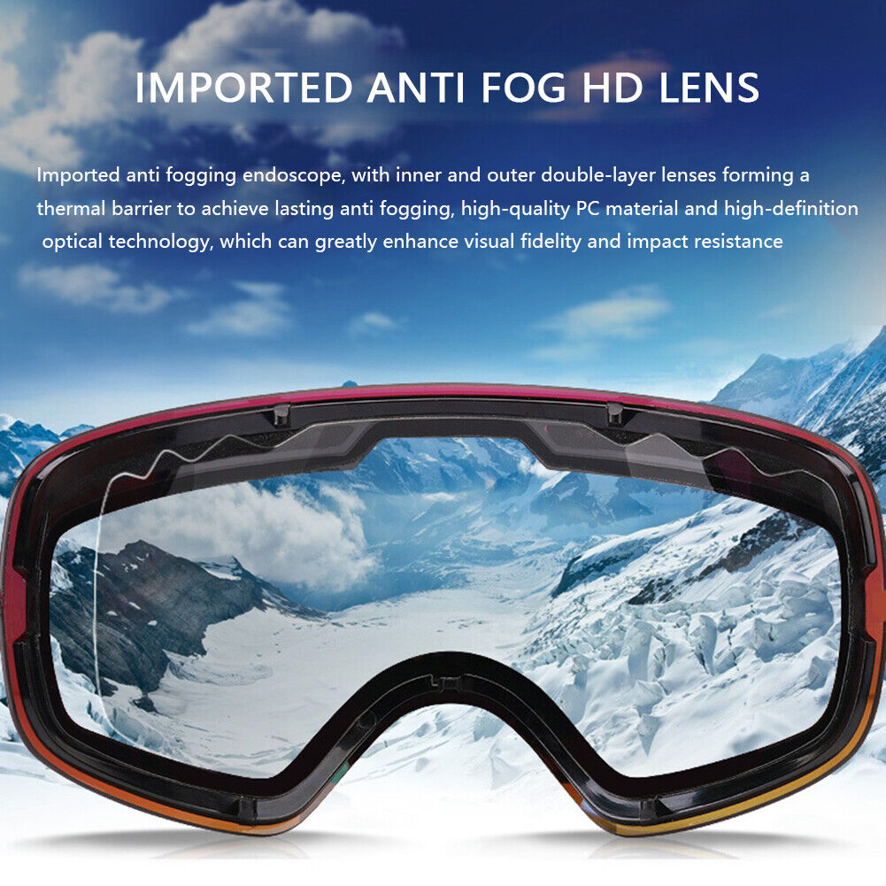 Ski Goggles Anti-Fog Snowboard UV Protection Sports Glasses (Red Lens)