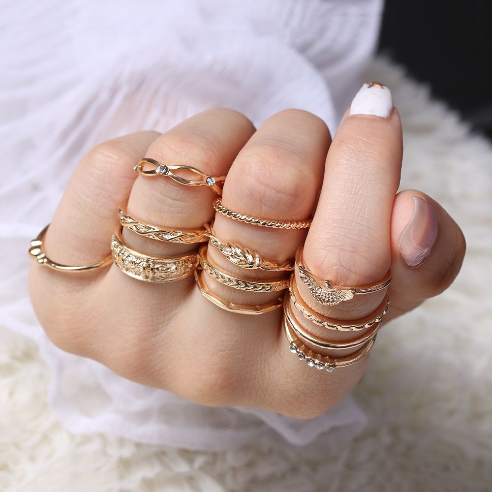 Punk Band Women  Boho Jewelry Stacking Knuckle Finger Ring Crystal Rhinestone