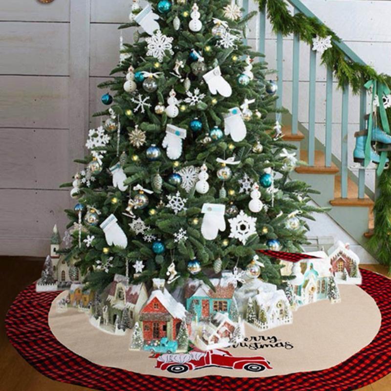 106cm Christmas Tree Skirt Linen Santa Claus Car Ornament Floor Mat Cover Xmas