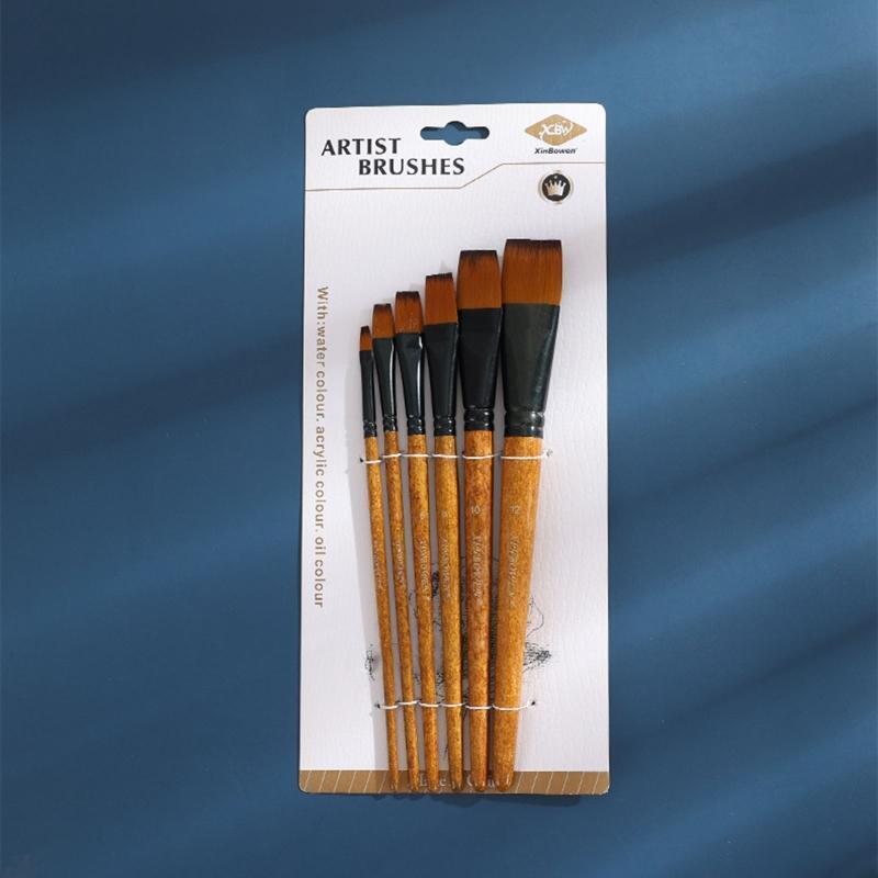 6PCS Paint Brushes Flexible Nylon Brush Head for Acrylic Painting Oil Watercolor