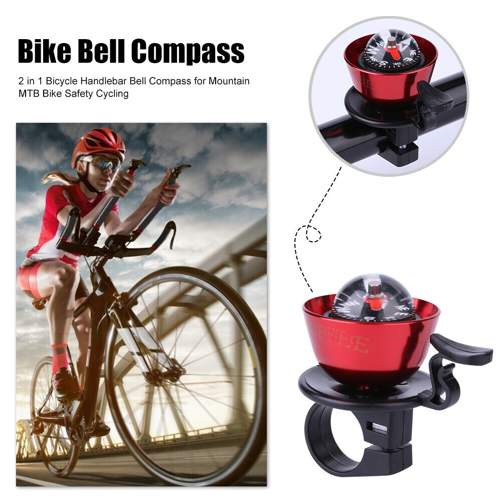 2 in 1 Bicycle Handlebar Bell Compass for MTB Bike Safety Cycling (Red)