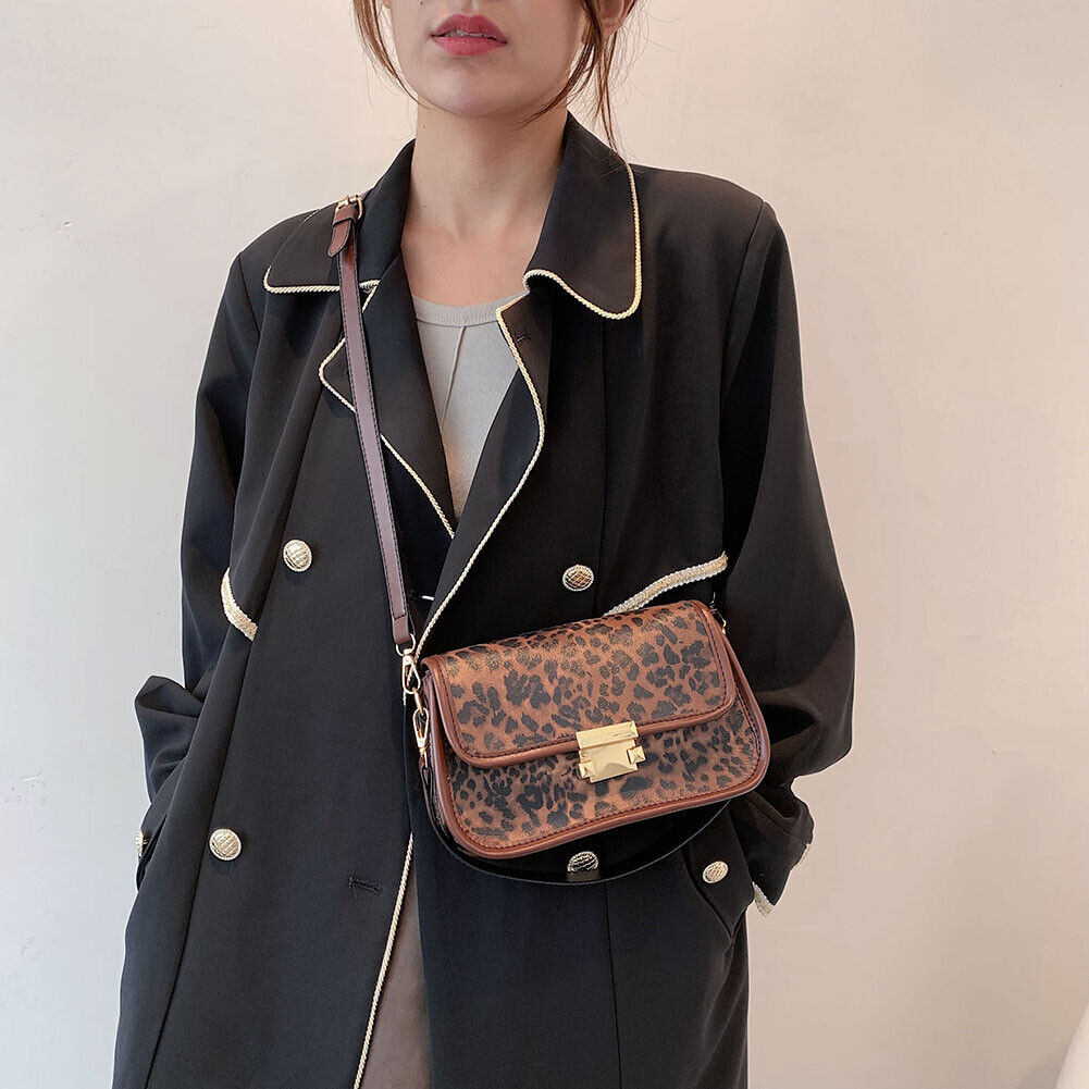 Fashion Leopard Print Crossbody Bag Women PU Leather Shoulder Bags (Brown)