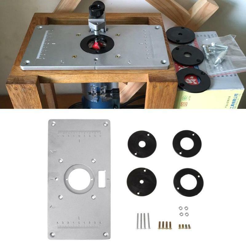 Aluminum Router Table Insert Plate w/ 4 Rings Screws For Woodworking Benches
