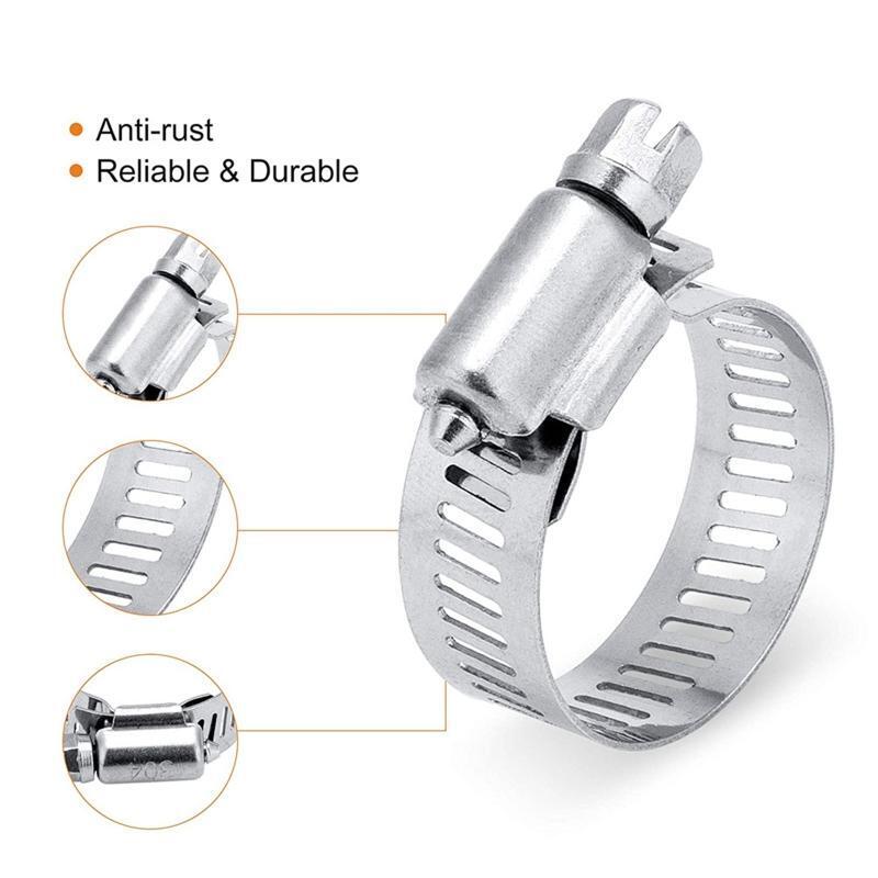 60 Pcs Stainless Steel Hose Clamp Adjustable Worm Gear Hose Clamp Assortment Kit