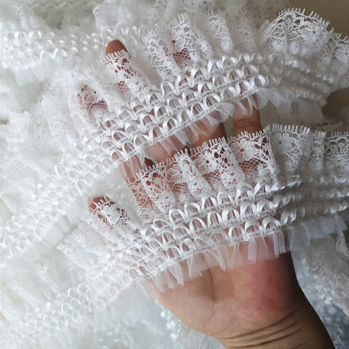 White Pleated Elastic Lace Trim Ribbon Collar Cuff Clothing Sewing Craft DIY