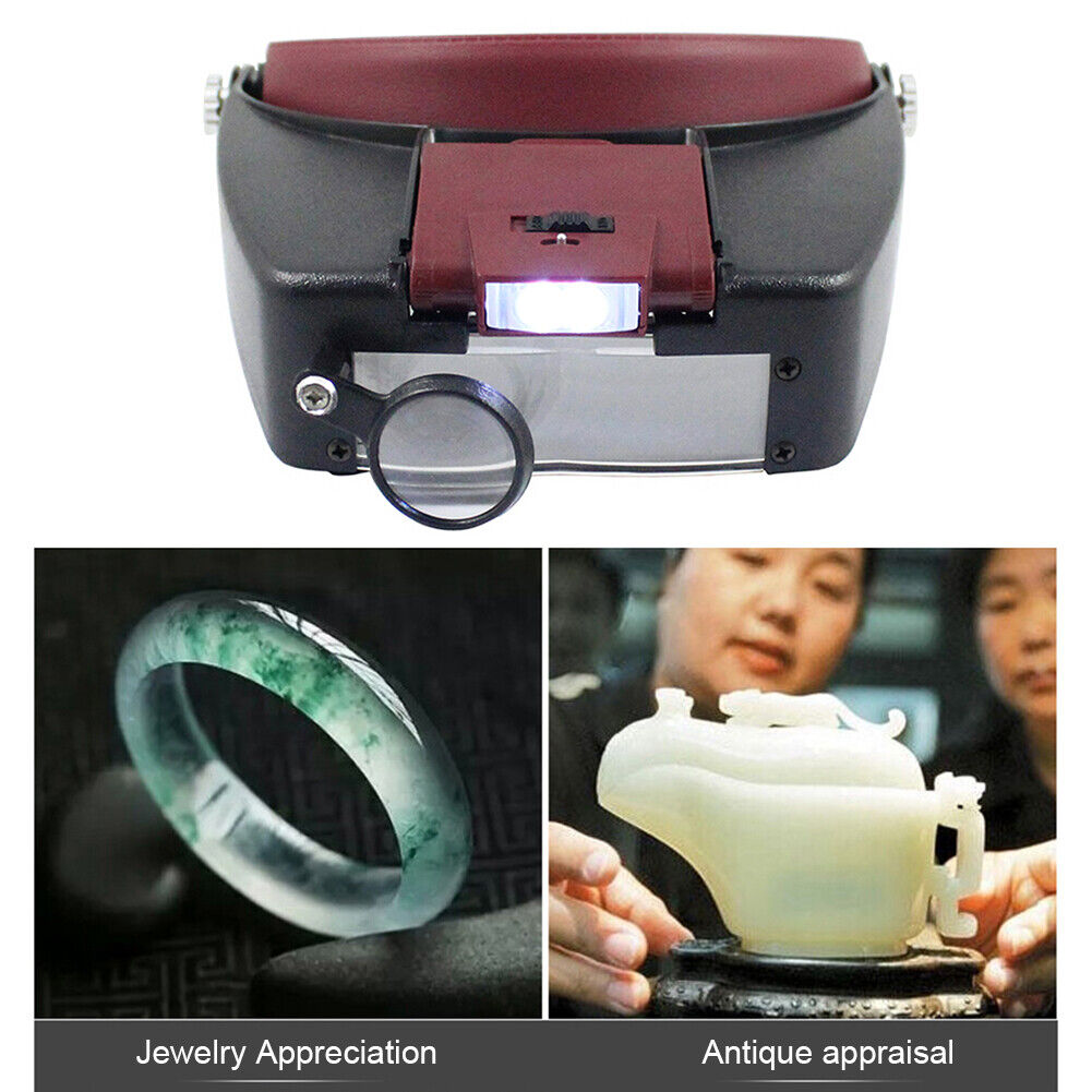 10X Headband LED Magnifying Glasses Magnifier Loupe Jewelry Reading (Red)