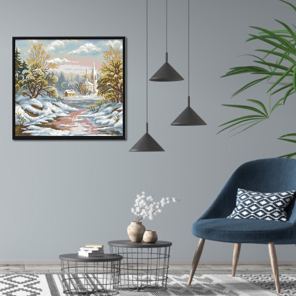 Full Embroidery Kit 14CT DIY First Snow Stamped Cross Stitch Art Needlework