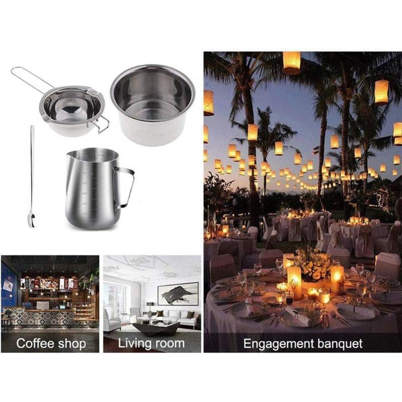 4 Set Stainless Steel Double Boiler Long Handle Wax Melting Pot, Pitcher & Mixin