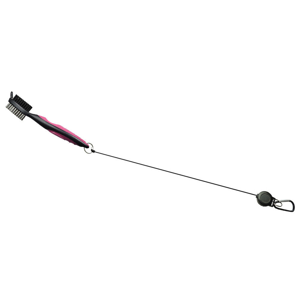 Retractable Golf Club Brush Groove Cleaner w/ Clip for Irons Woods (Pink)